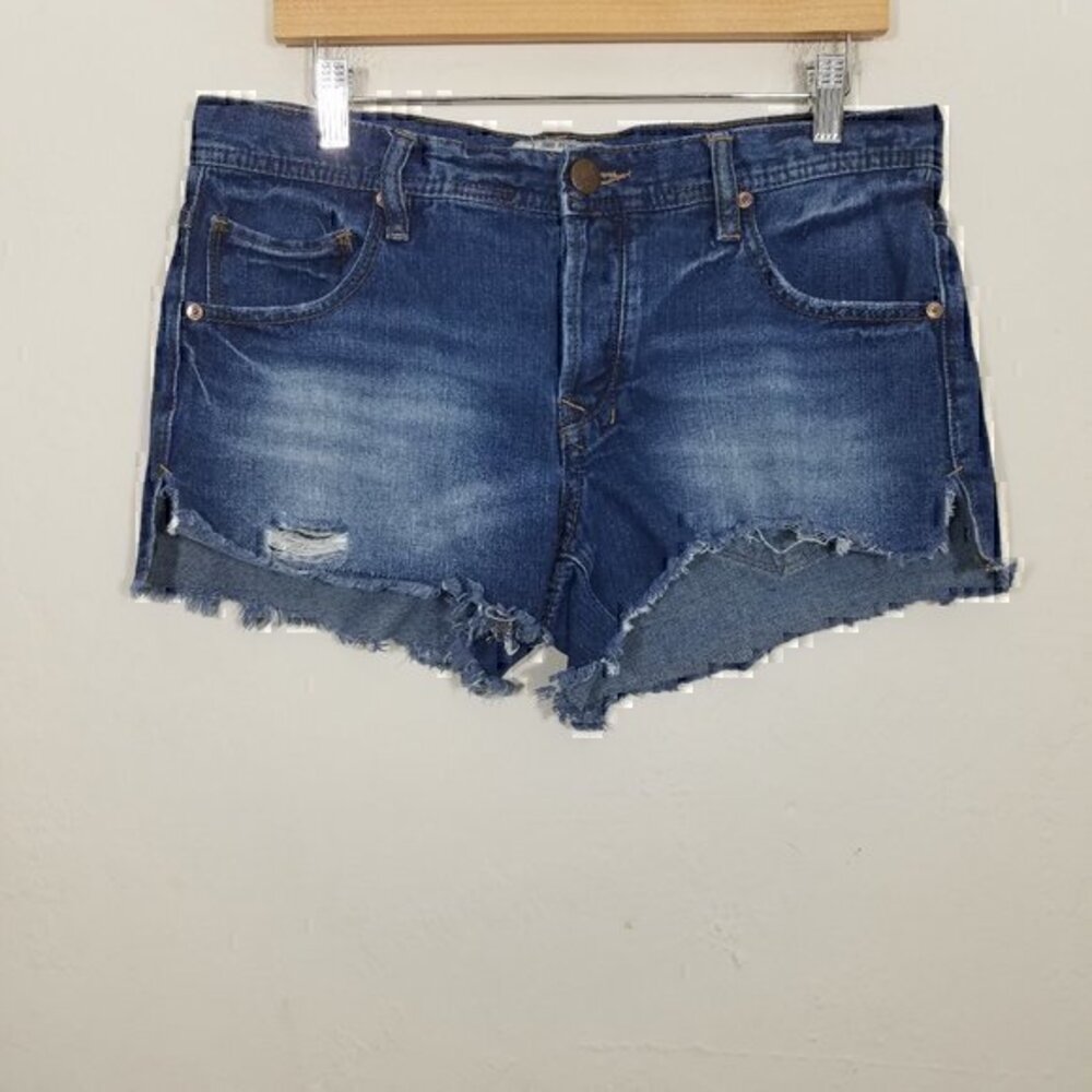 Free People Button Fly Distressed Jean Shorts Size 28